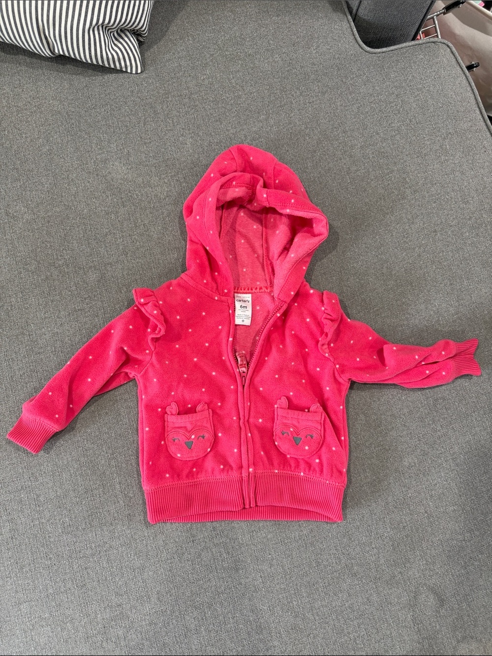 Carter's Hot Pink Hooded Zip-Up Sweatshirt with Ruffle Shoulders